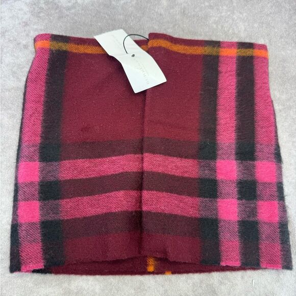 Burberry Giant Check Plaid Wool Snood Scarf Cochineal NWT - Picture 1 of 9